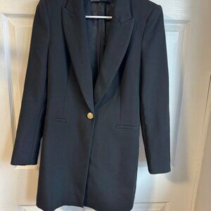 BLACK SINGLE BUTTON LONG BLAZER
